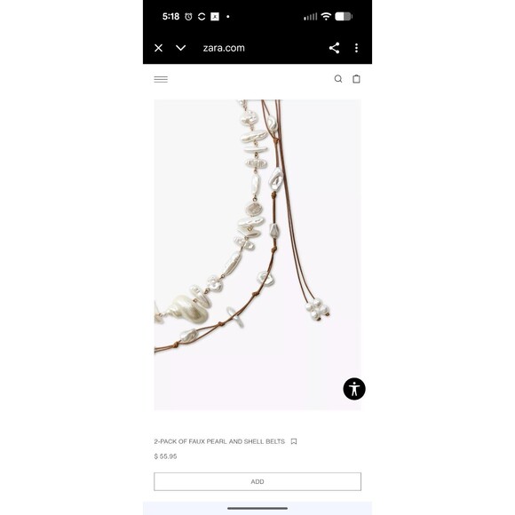 ZARA Belts Women's 2 pack Faux Pearl Shells Cord & Chain Boho Beach Hipster NEW - Picture 4 of 15